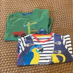 Mini Boden Striped Parrot Tee + Green Construction Truck Tee Set